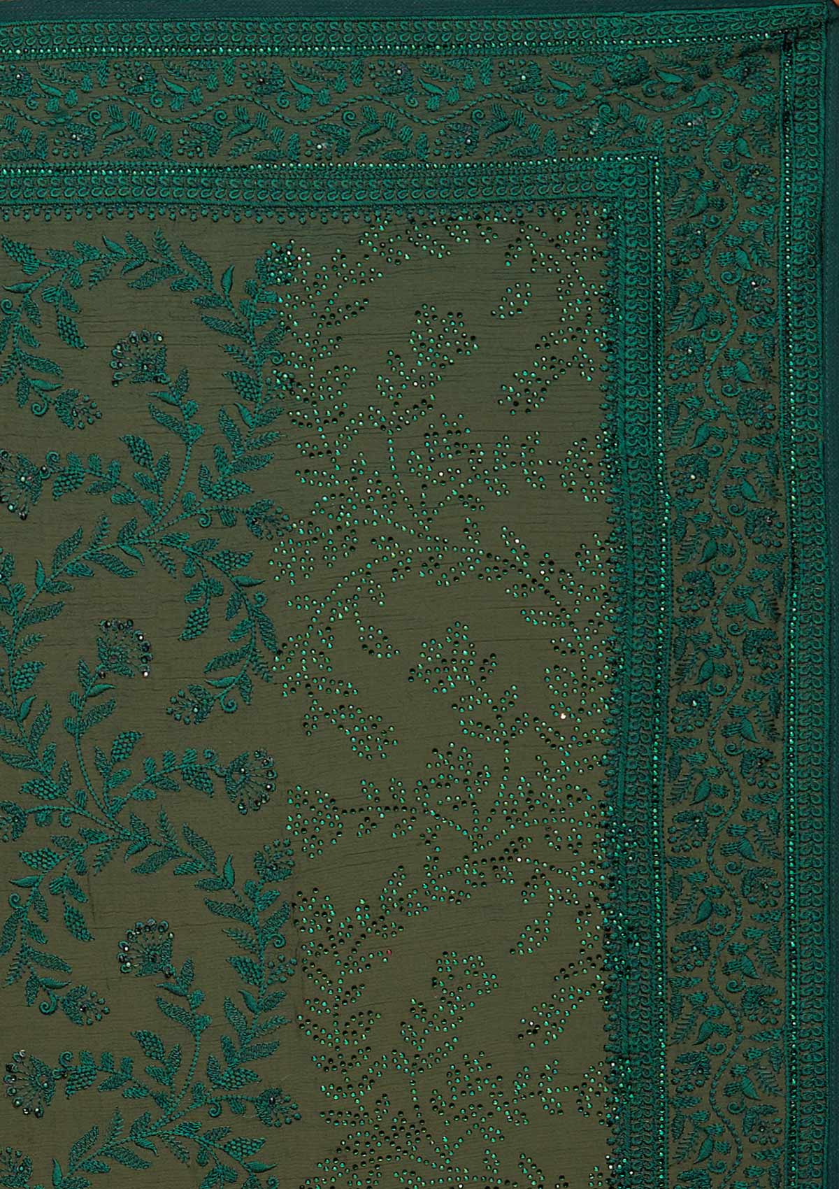 Bottle Green Threadwork Georgette Designer Saree - Koskii