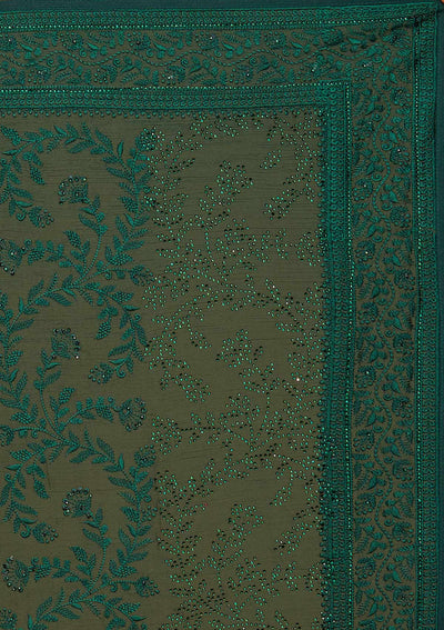 Bottle Green Threadwork Georgette Designer Saree - Koskii