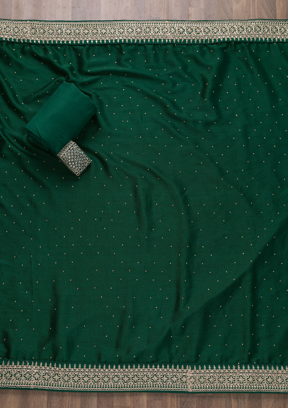 Bottle Green Zariwork Art Silk Unstitched Salwar Suit-Koskii