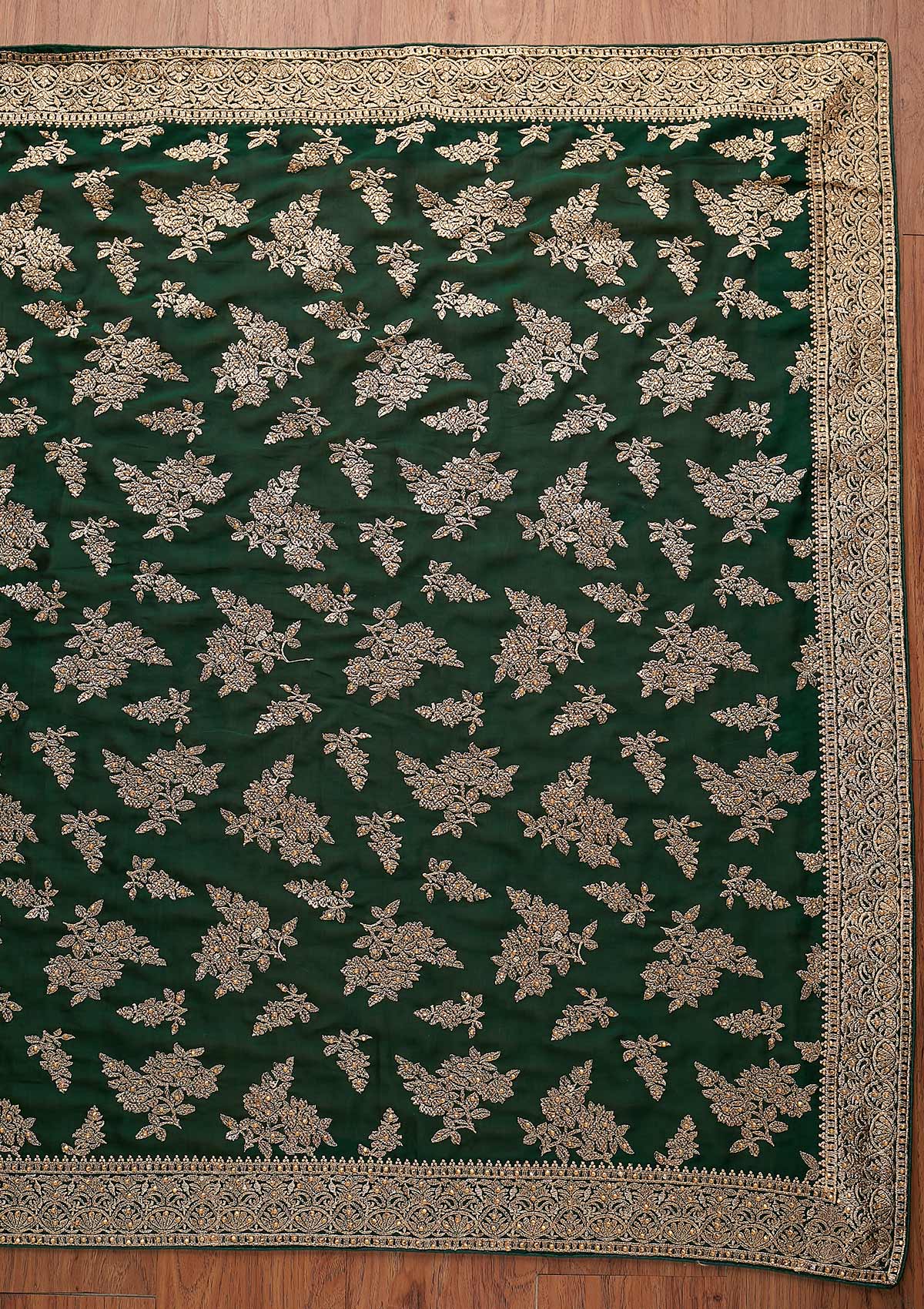 Bottle Green Zariwork Art Silk Designer Saree - koskii