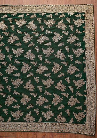 Bottle Green Zariwork Art Silk Designer Saree - koskii