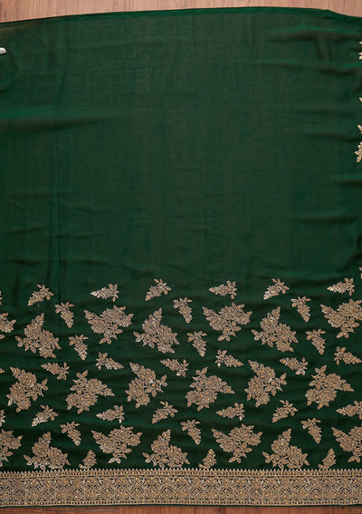 Bottle Green Zariwork Art Silk Designer Saree - koskii