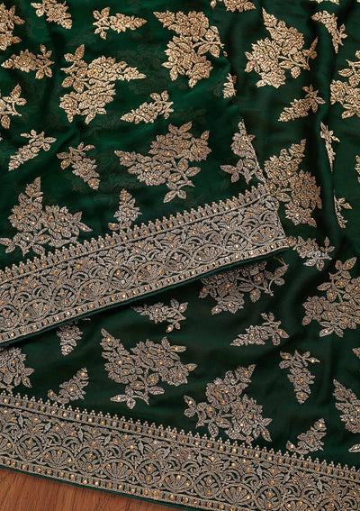 Bottle Green Zariwork Art Silk Designer Saree - koskii
