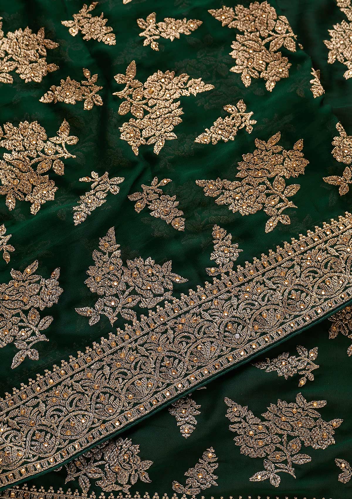 Bottle Green Zariwork Art Silk Designer Saree - koskii