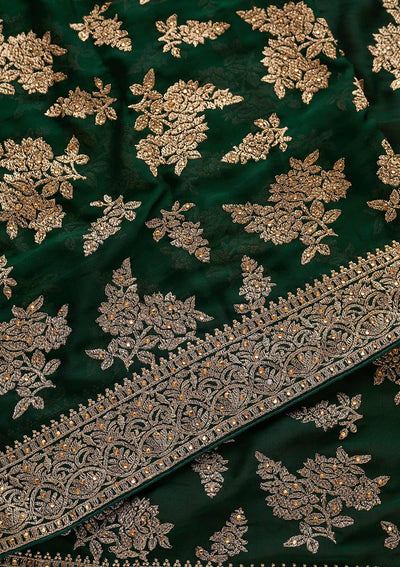 Bottle Green Zariwork Art Silk Designer Saree - koskii