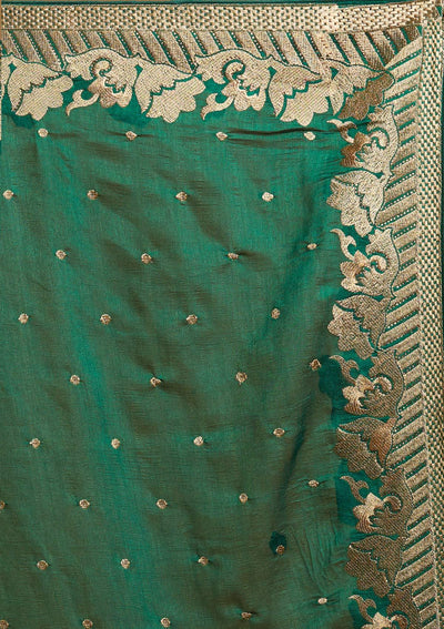 Bottle Green Zariwork Art Silk Designer Saree - koskii