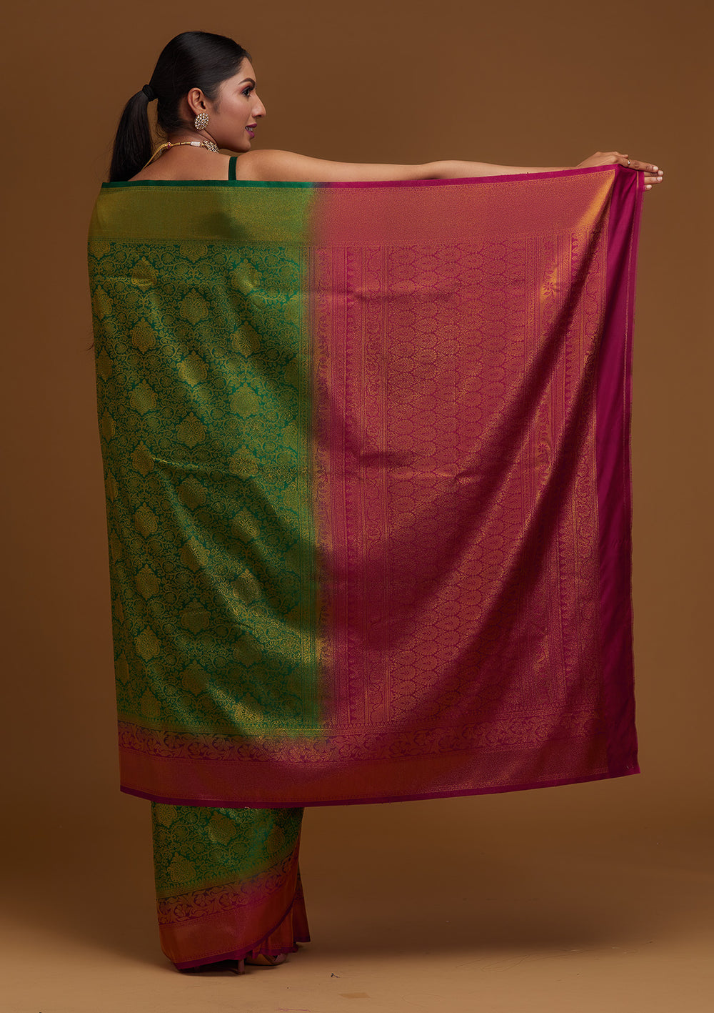 Bottle Green Zariwork Art Silk Designer Saree - Koskii