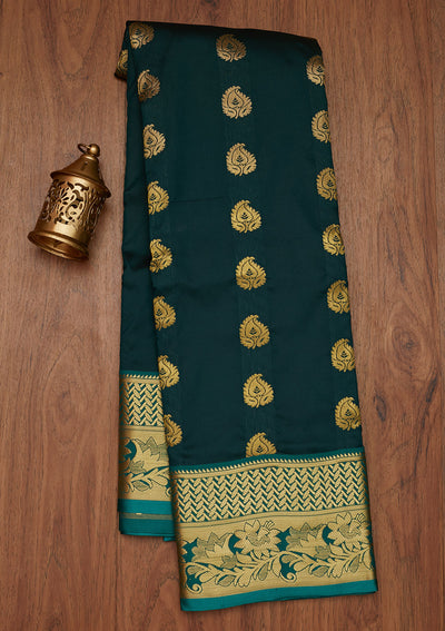 Bottle Green Zariwork Banarasi Silk Designer Saree - Koskii