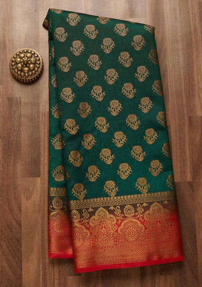 Bottle Green Zariwork Art Silk Saree-Koskii