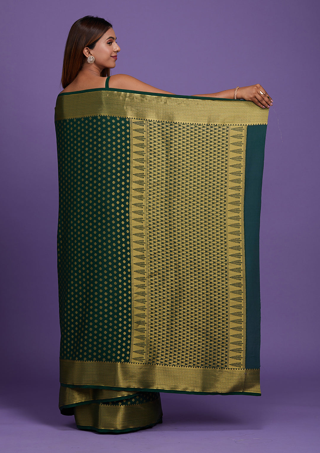 Bottle Green Zariwork Art Silk Saree-Koskii