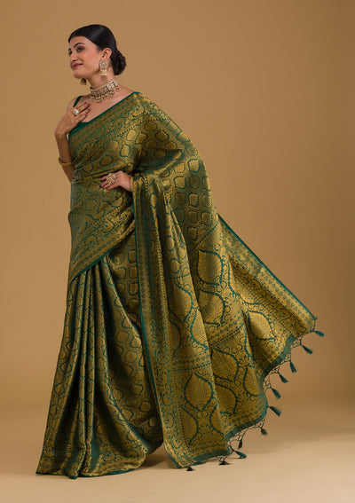 Bottle Green Zariwork Art Silk Designer Saree-Koskii