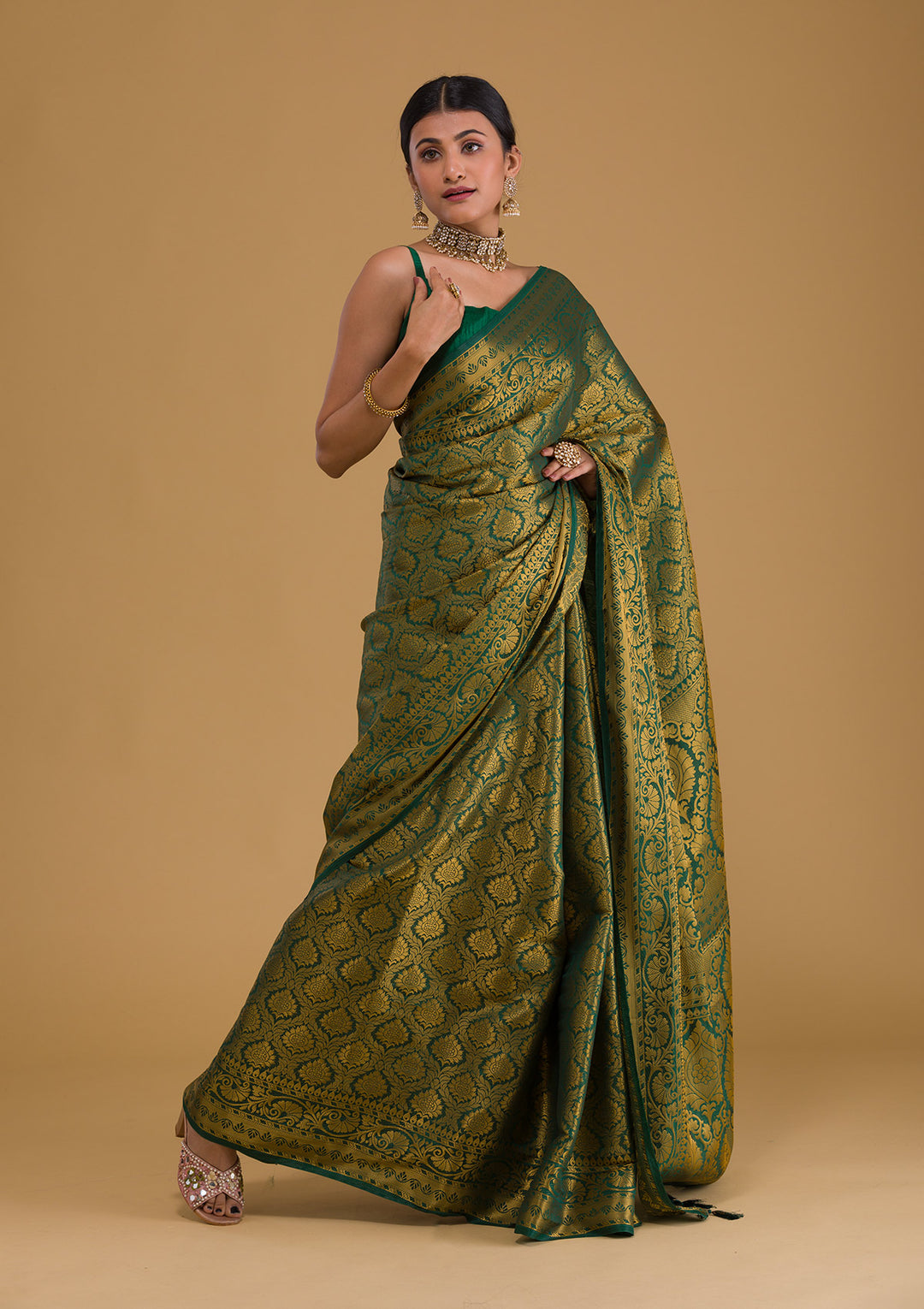 Bottle Green Zariwork Art Silk Designer Saree-Koskii