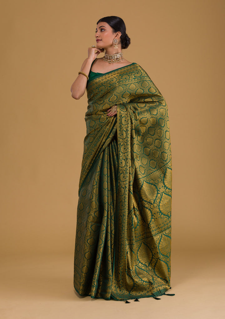Bottle Green Zariwork Art Silk Designer Saree-Koskii