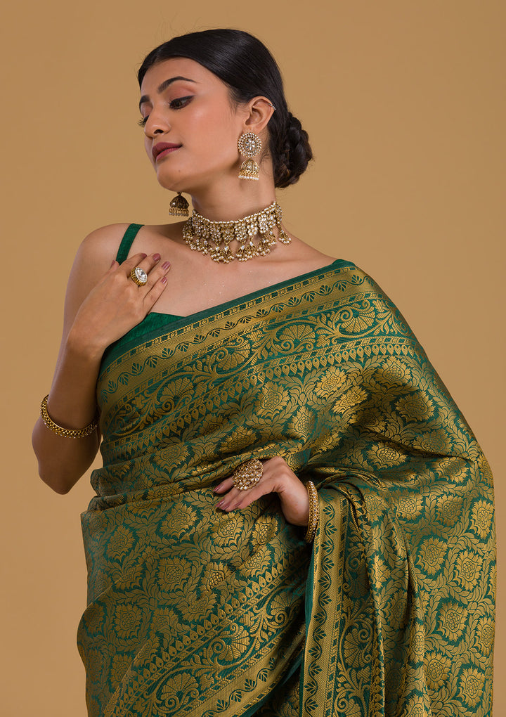 Bottle Green Zariwork Art Silk Designer Saree-Koskii