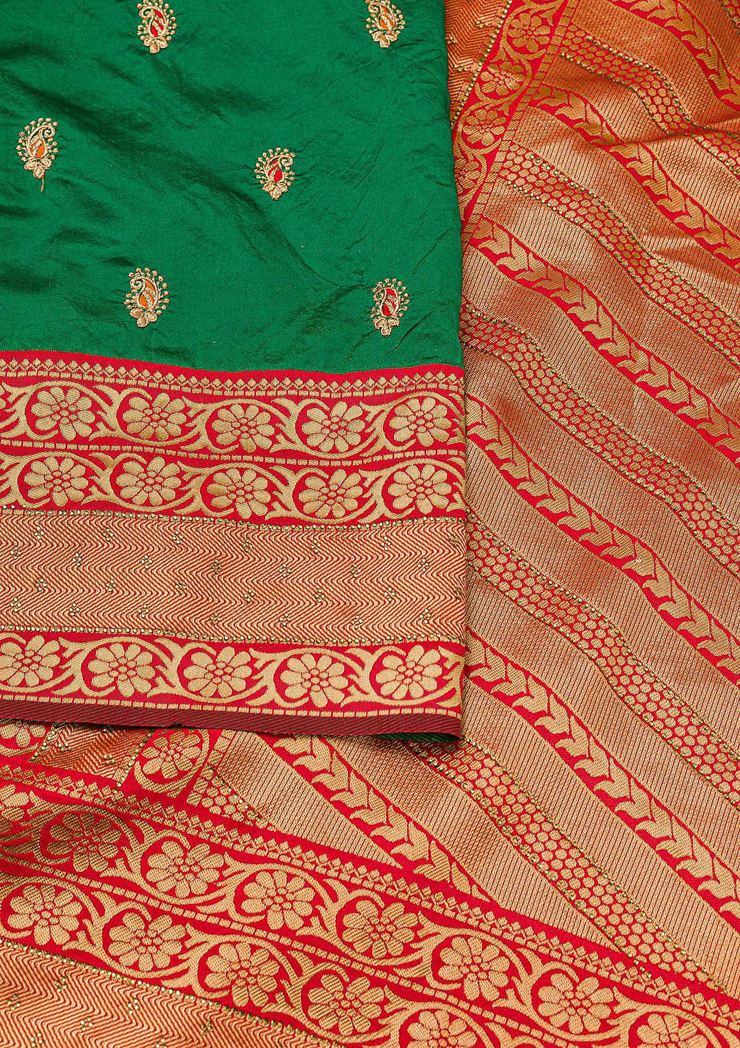 Bottle Green Zariwork Banarasi Saree-Koskii