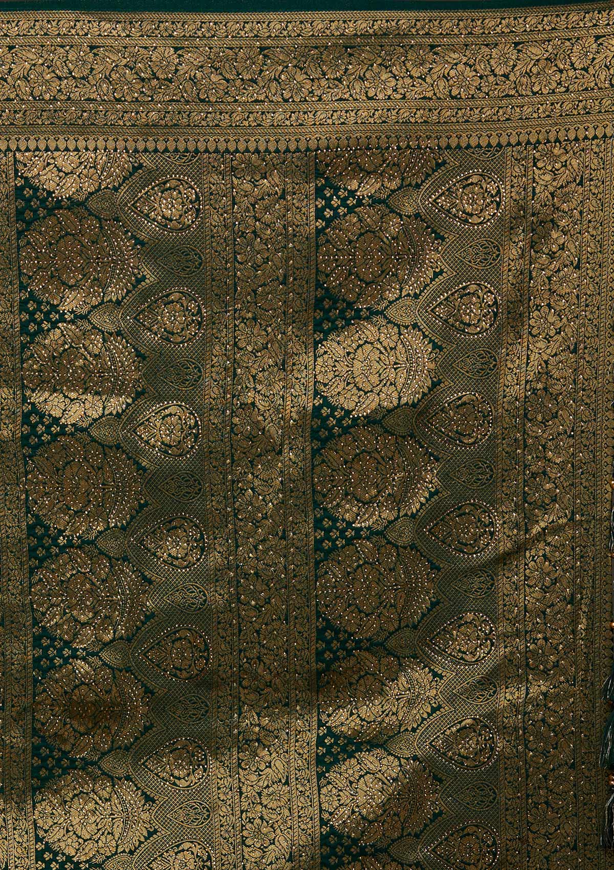 Bottle Green Zariwork Banarasi Designer Saree - Koskii