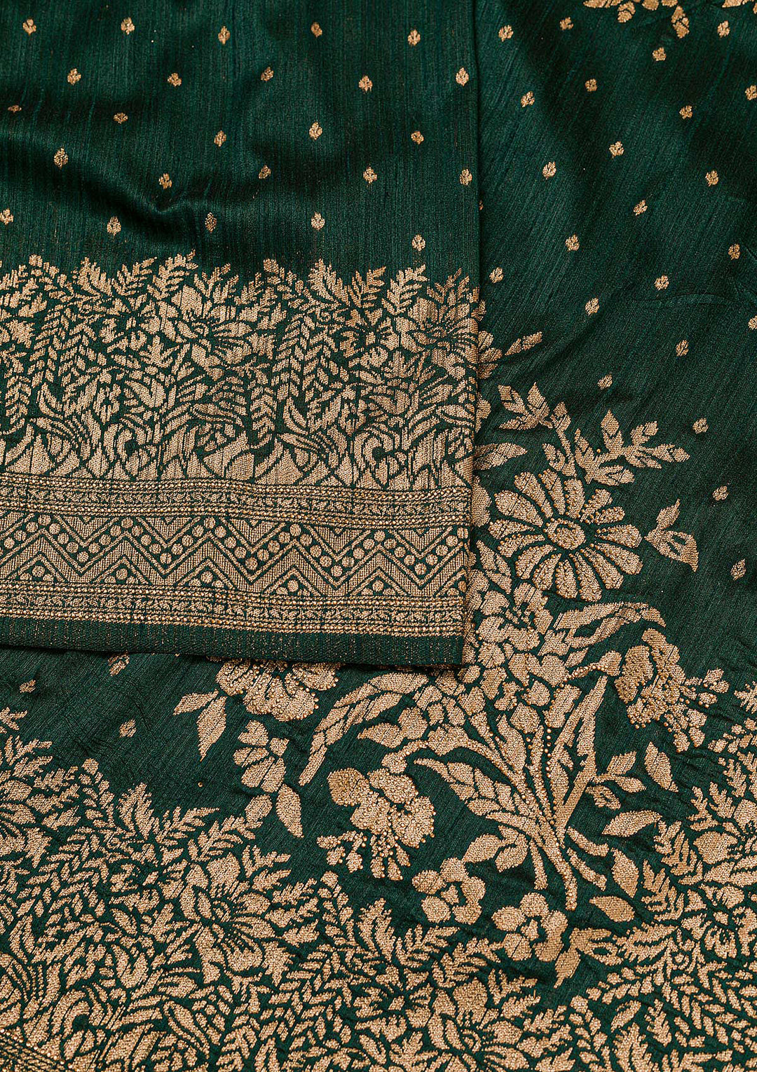 Bottle Green Zari Work Banarasi  Saree-Koskii