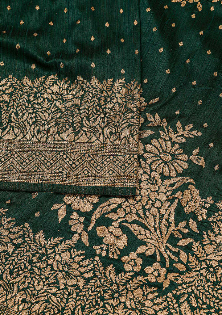 Bottle Green Zari Work Banarasi  Saree-Koskii