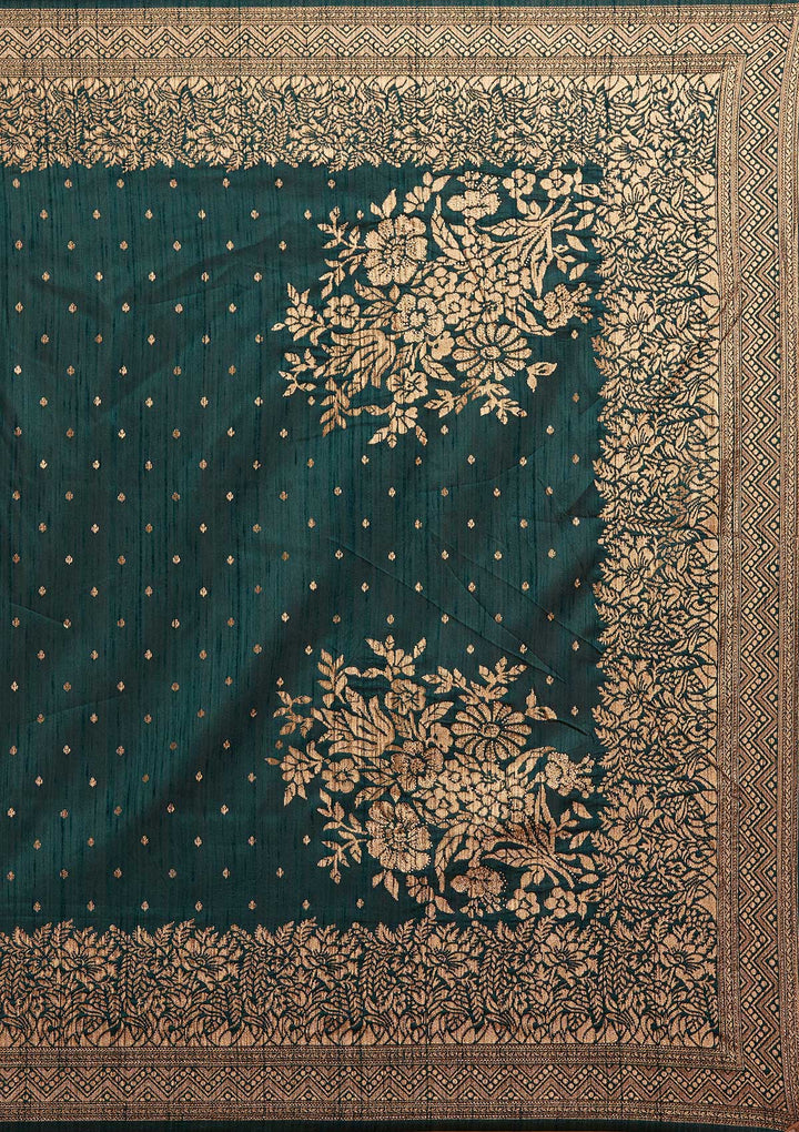 Bottle Green Zariwork Banarasi Designer Saree - Koskii