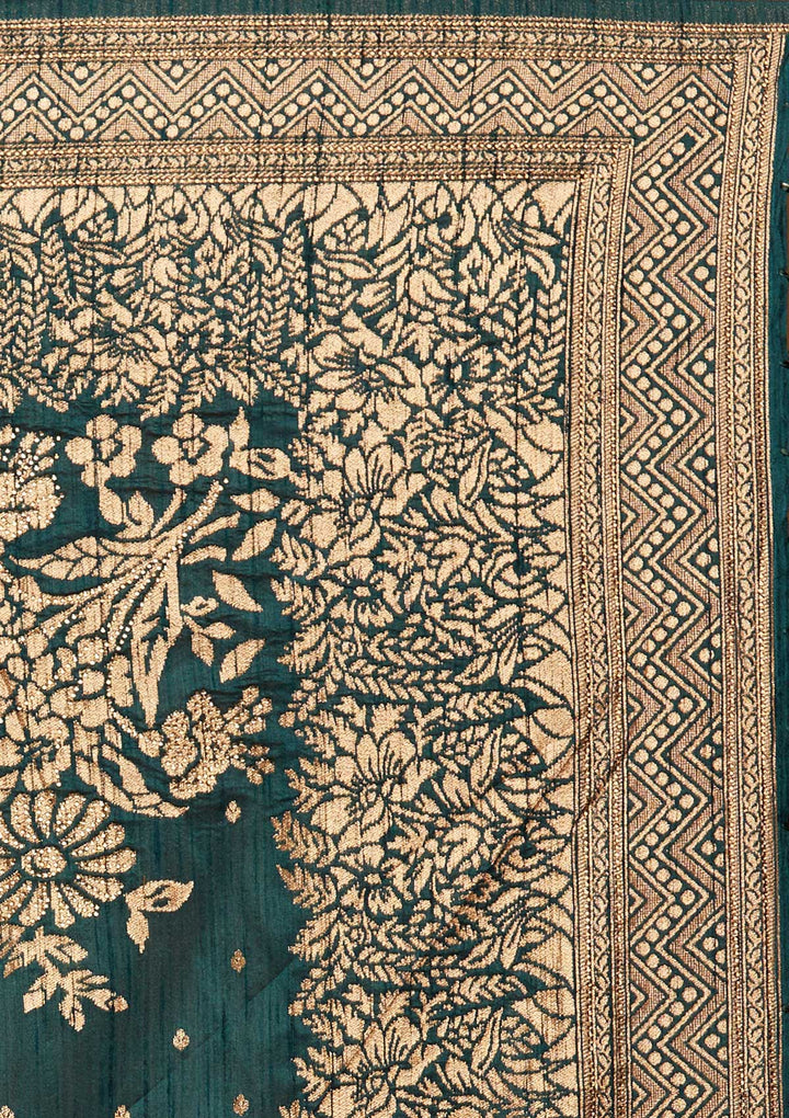 Bottle Green Zariwork Banarasi Designer Saree - Koskii