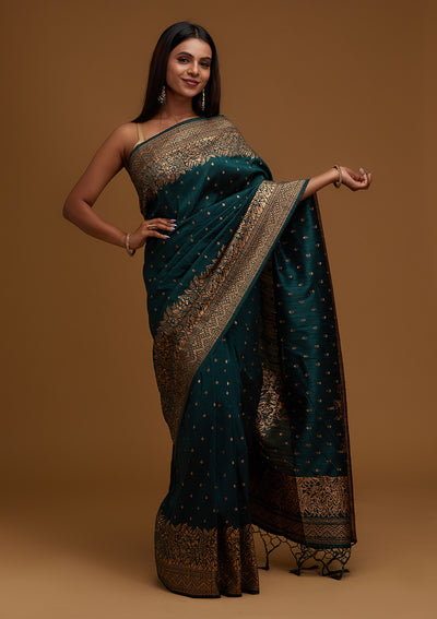 Bottle Green Zariwork Banarasi Designer Saree - Koskii
