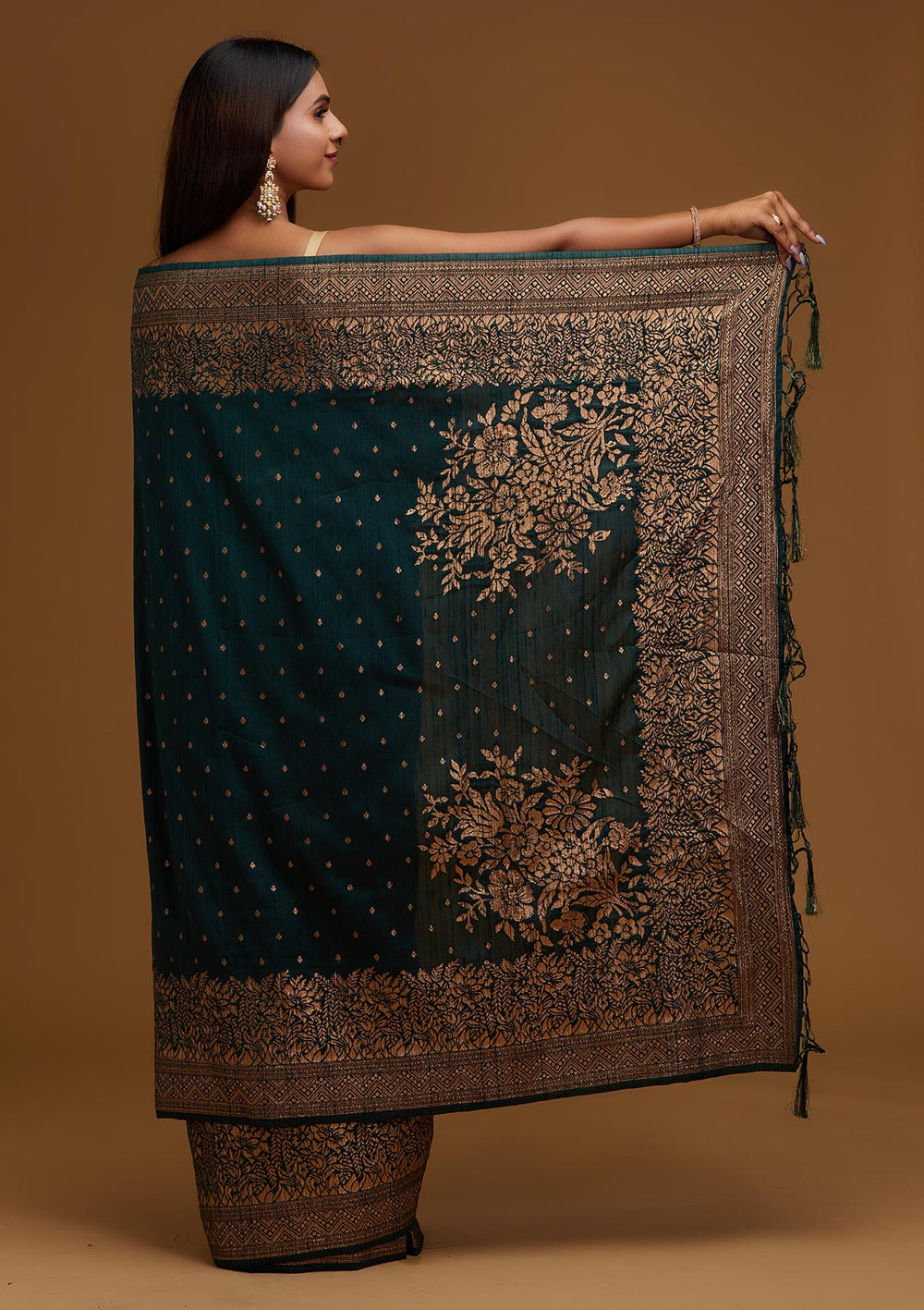 Bottle Green Zariwork Banarasi Designer Saree - Koskii