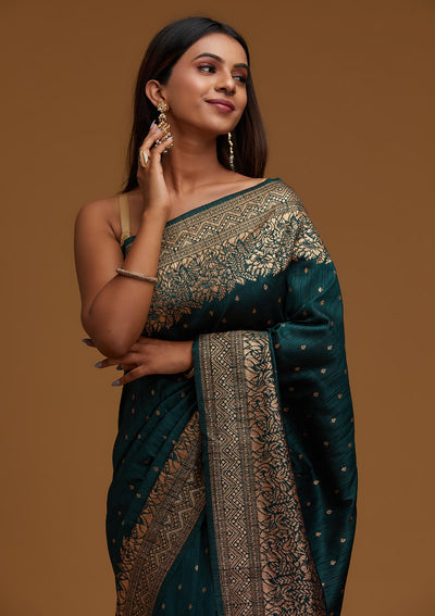 Bottle Green Zariwork Banarasi Designer Saree - Koskii