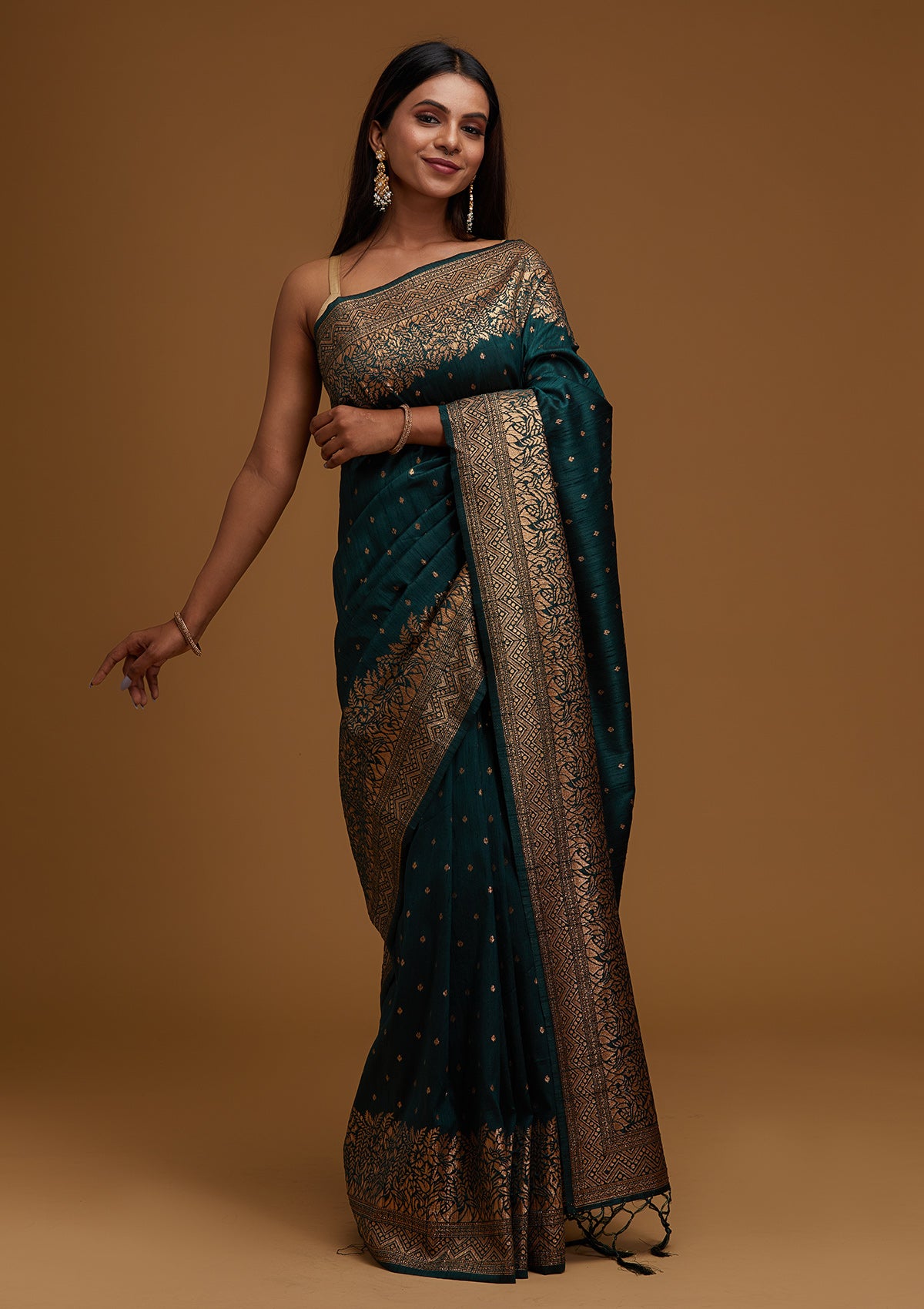 Bottle Green Zariwork Banarasi Designer Saree - Koskii