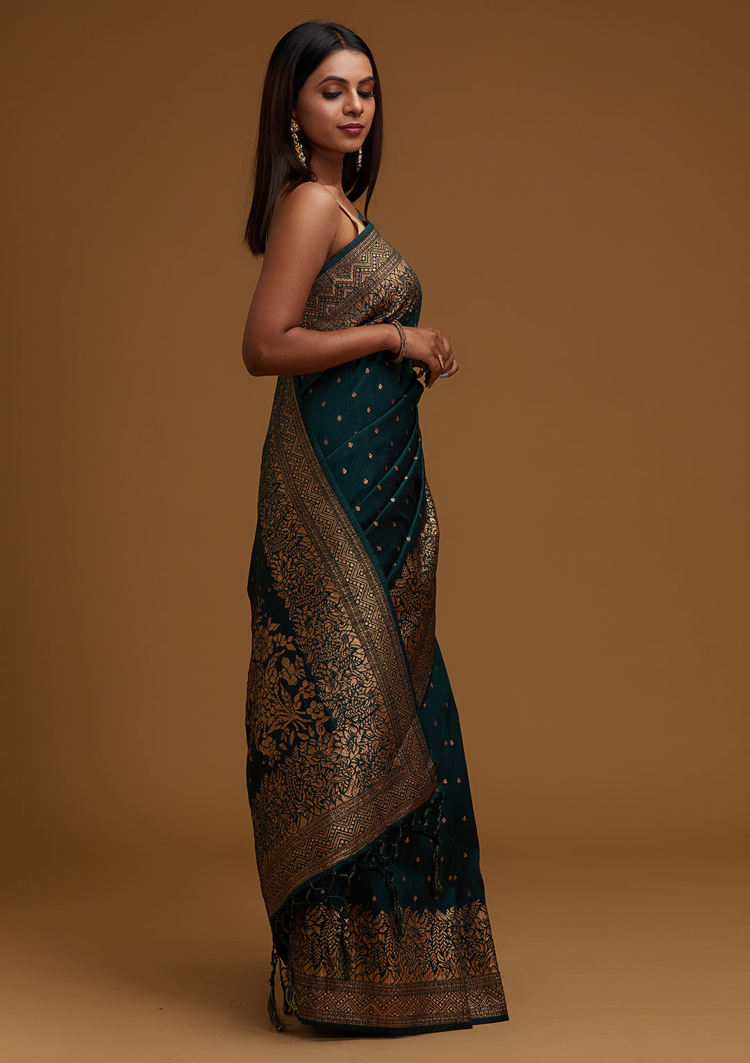 Bottle Green Zariwork Banarasi Designer Saree - Koskii