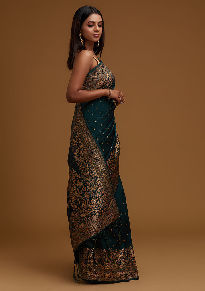 Bottle Green Zariwork Banarasi Designer Saree - Koskii