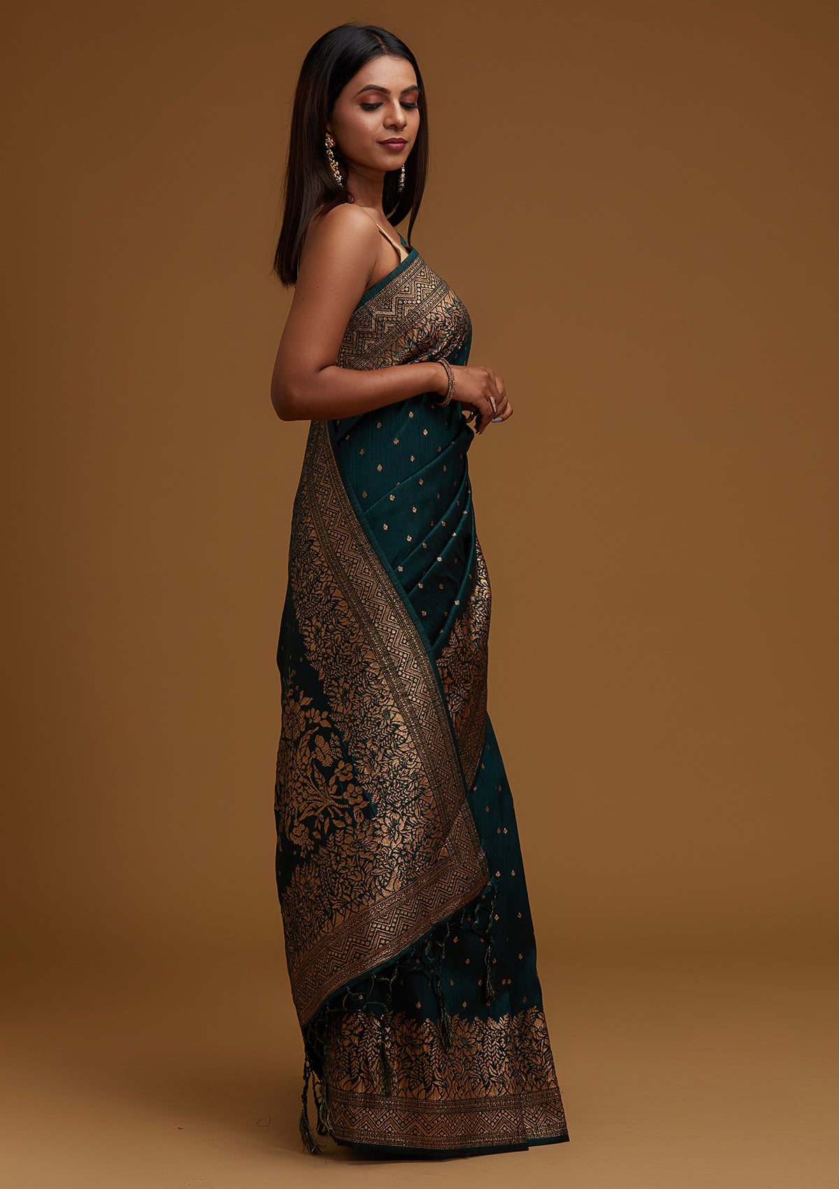 Bottle Green Zariwork Banarasi Designer Saree - Koskii