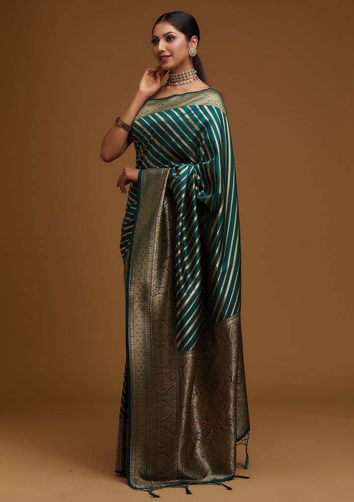 Bottle Green Zariwork Banarasi Designer Saree - Koskii