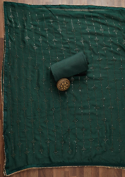 Bottle Green Zariwork Chanderi Unstitched Salwar Suit - Koskii