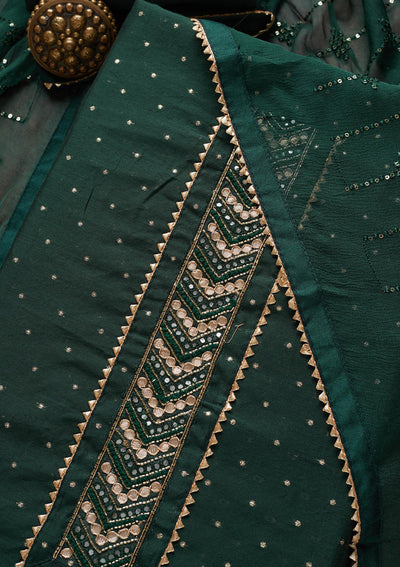 Bottle Green Zariwork Chanderi Unstitched Salwar Suit - Koskii