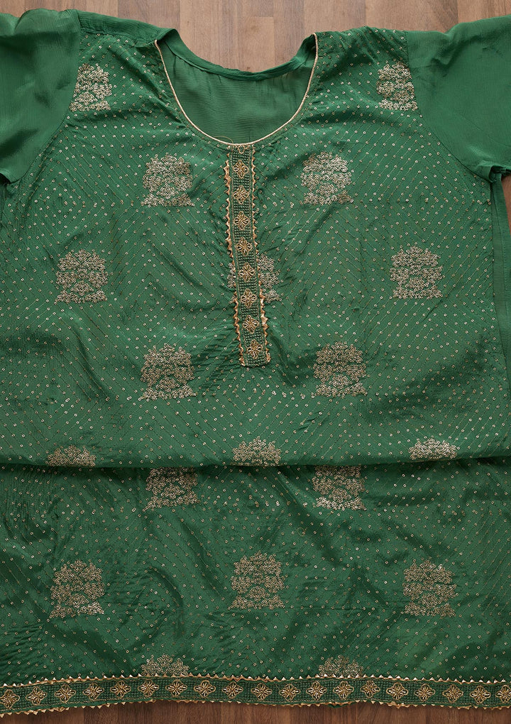 Bottle Green Zariwork Chanderi Unstitched Salwar Suit-Koskii