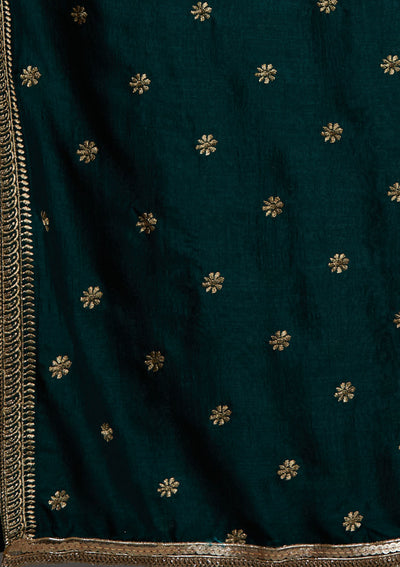 Bottle Green Zariwork Raw Silk Designer Salwar Suit-Koskii