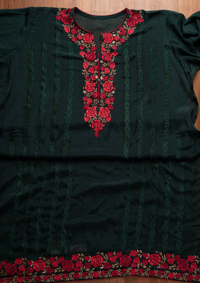 Bottle Green Zariwork Georgette Designer Semi-Stitched Salwar Suit - koskii