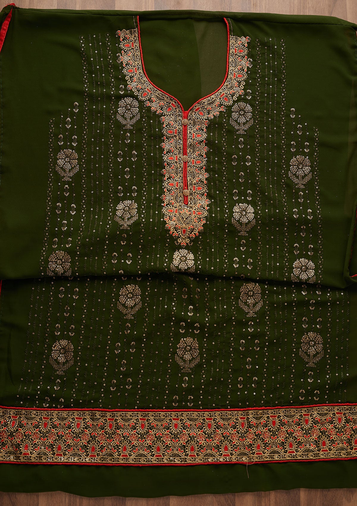 Bottle Green Zariwork Georgette Designer Semi-Stitched Salwar Suit - Koskii