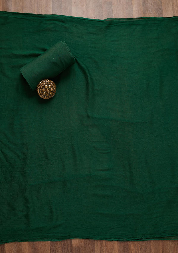 Bottle Green Zariwork Georgette Unstitched Salwar Suit - Koskii