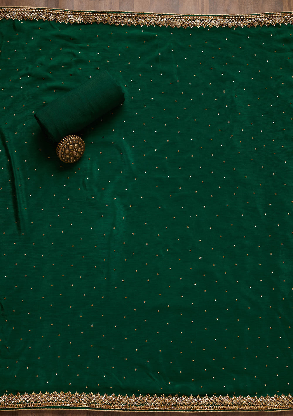 Bottle Green Zariwork Georgette Unstitched Salwar Suit - Koskii