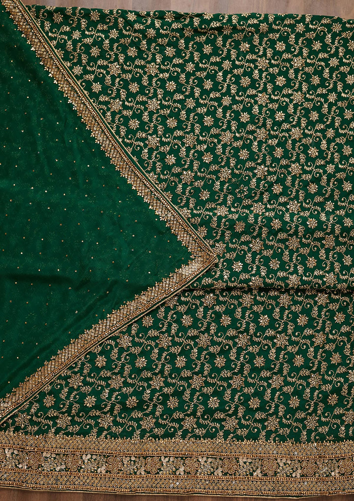 Bottle Green Zariwork Georgette Unstitched Salwar Suit - Koskii