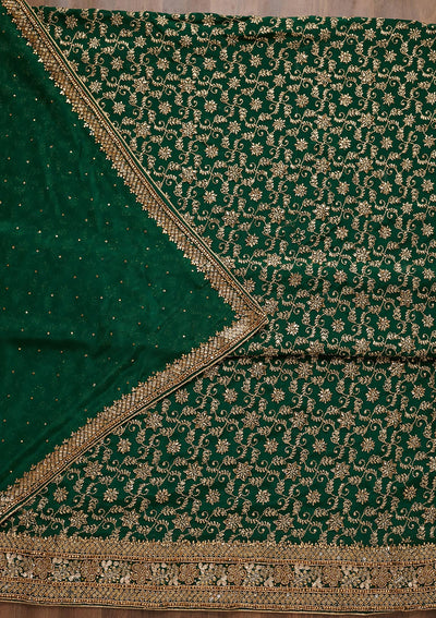 Bottle Green Zariwork Georgette Unstitched Salwar Suit - Koskii