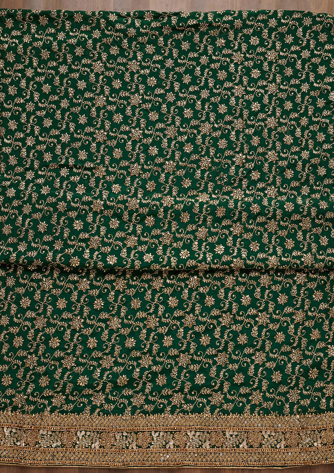 Bottle Green Zariwork Georgette Unstitched Salwar Suit - Koskii