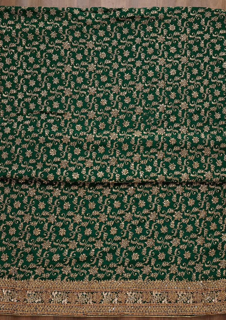Bottle Green Zariwork Georgette Unstitched Salwar Suit - Koskii