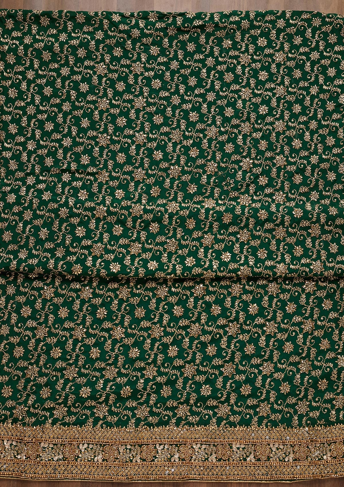 Bottle Green Zariwork Georgette Unstitched Salwar Suit - Koskii
