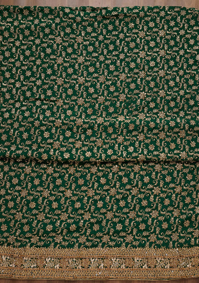 Bottle Green Zariwork Georgette Unstitched Salwar Suit - Koskii