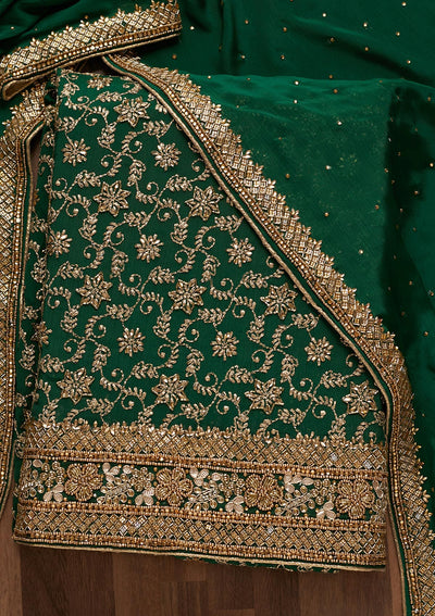 Bottle Green Zariwork Georgette Unstitched Salwar Suit - Koskii