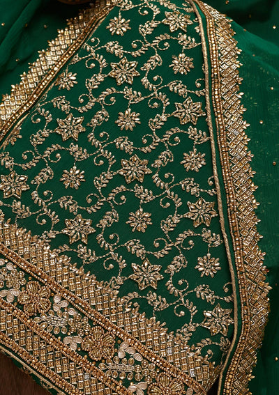 Bottle Green Zariwork Georgette Unstitched Salwar Suit - Koskii