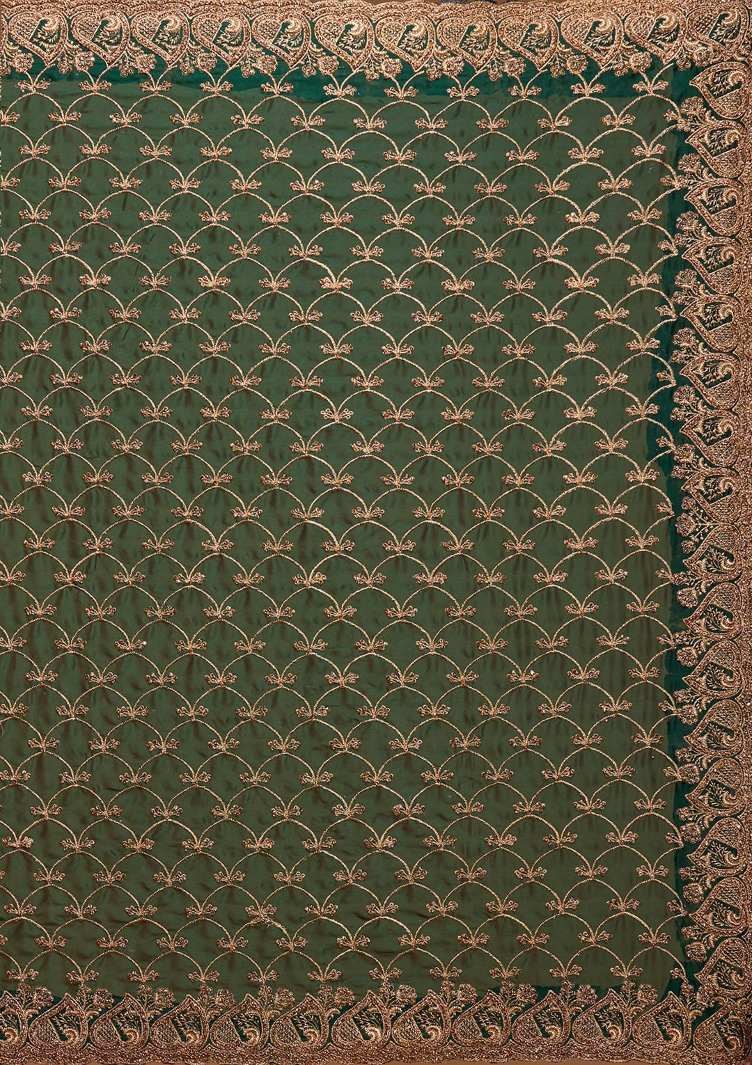 Bottle Green Zariwork Georgette Saree-Koskii