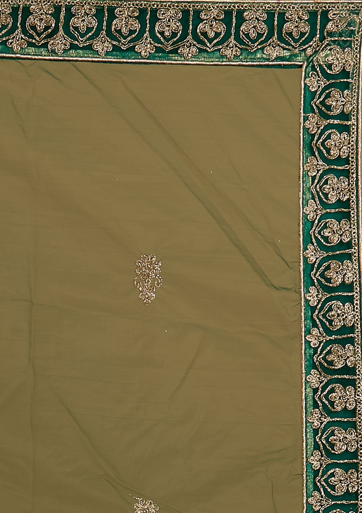 Bottle Green Zariwork Net Designer Semi-Stitched Lehenga - koskii